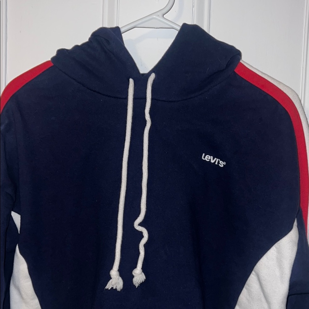 Levi's Sz XL women’s  Navy and White Hoodie  Pit to pit 22"  B39 - Picture 4 of 12
